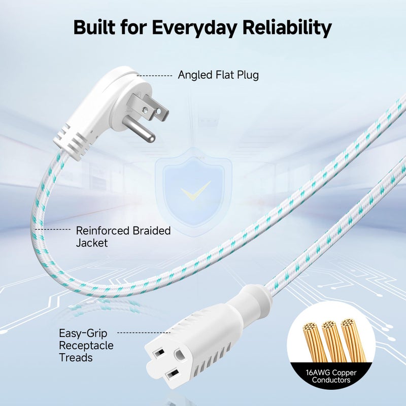 Cable Matters 2-Pack Braided Low Profile Flat Power Cord 6 ft, 3 Prong (Flat Plug Extension Cord, Under Rug Power Extension Cable) - Image 3